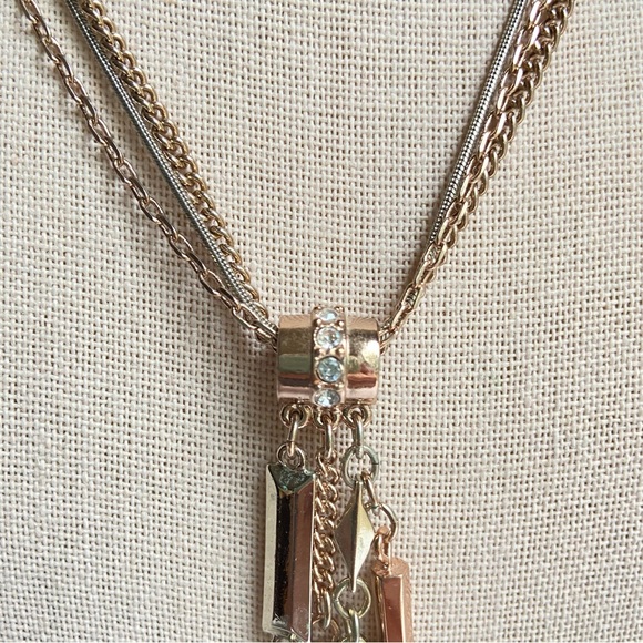 White House Black Market two tone triple chain mother of pearl tassel necklace - Picture 5 of 10